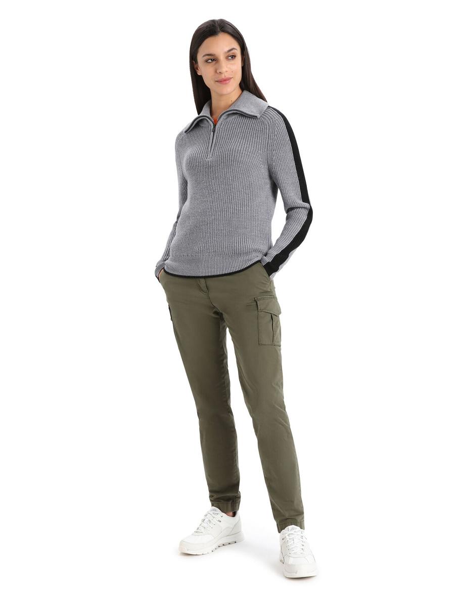 Gritstone Heather / Black Icebreaker Merino Lodge Long Sleeve Half Zip Women's Sweaters | AU 1621UZGT